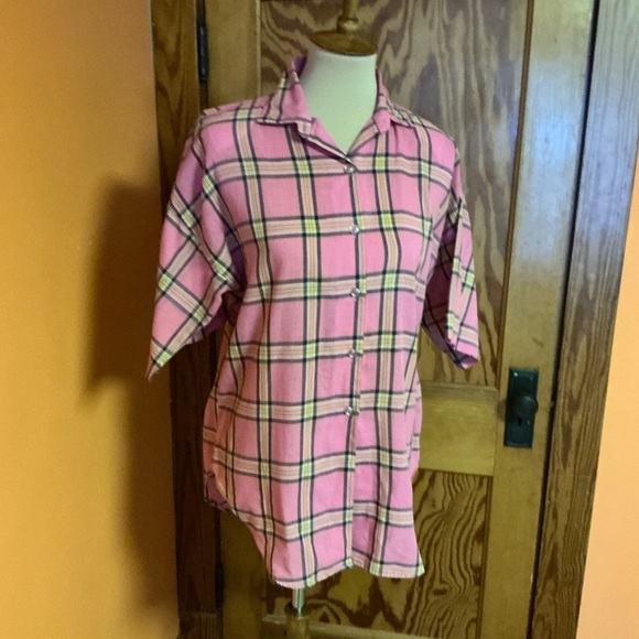 3 for 20 $ bundle Vintage 60s pink plaid housewife oversized shirt - Picture 5 of 9
